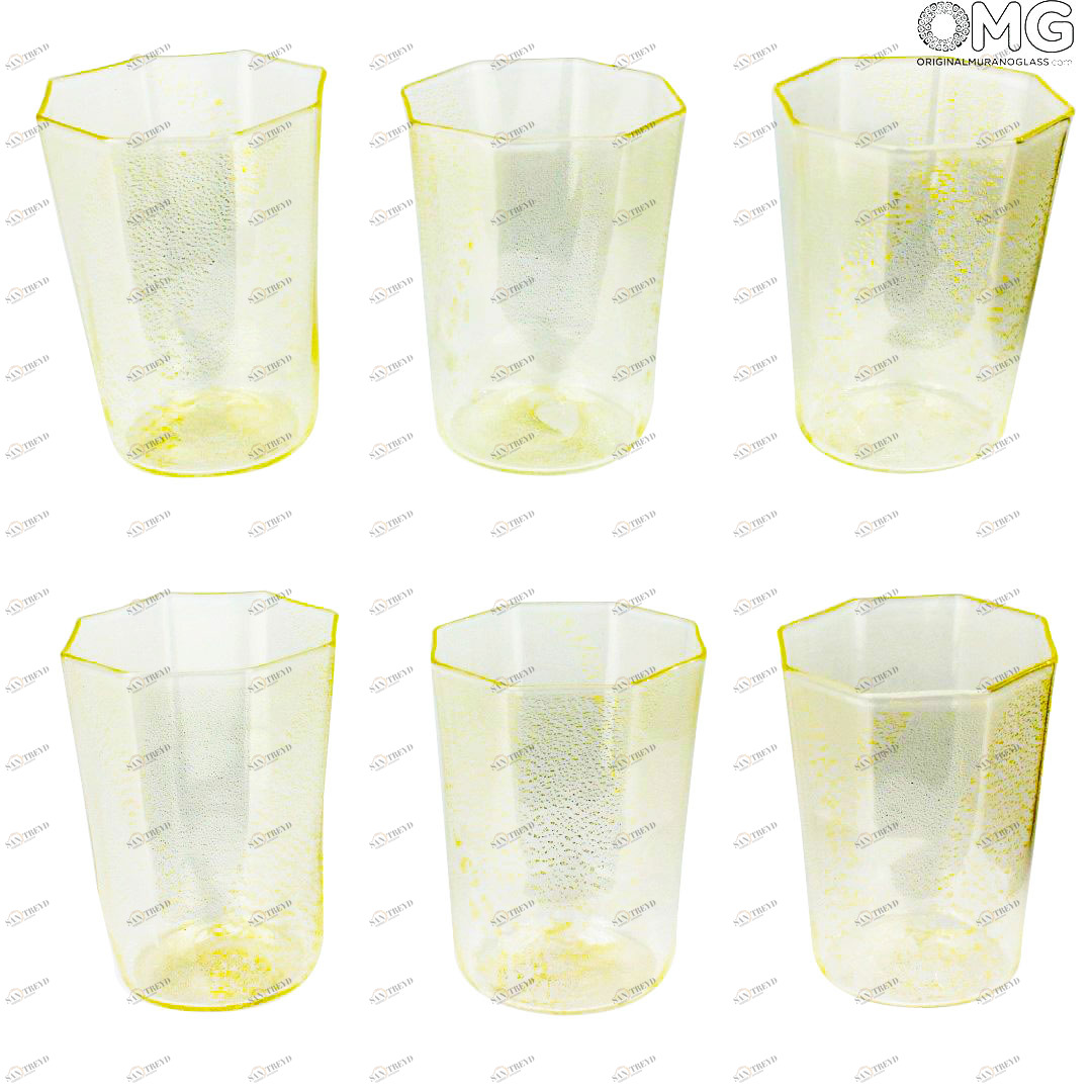2197 ORIGINALMURANOGLASS Набор из 6 восьмиугольных стаканов - чистое золото - муранское стекло 7 см 