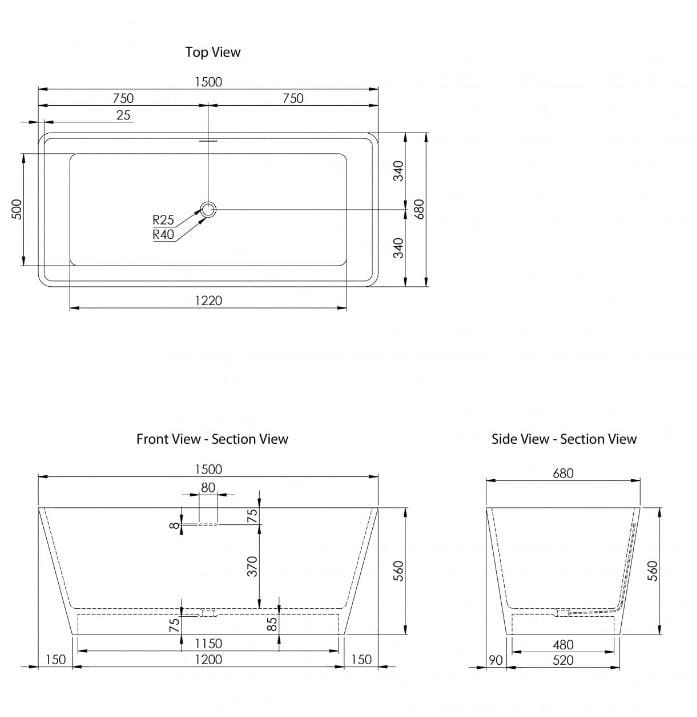 Прямоугольная ванна в центре комнаты из смолы LUSSO квадратный ARCH-00046034 - Вид №4