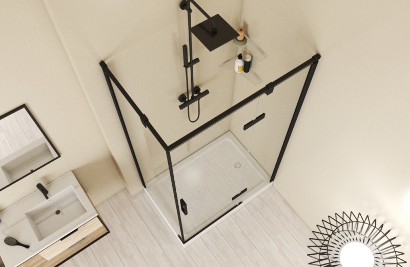 Душевое ограждение (R-open) одна распашная дверь BLACKLINE BS120.3113AB bravat  - Вид №1