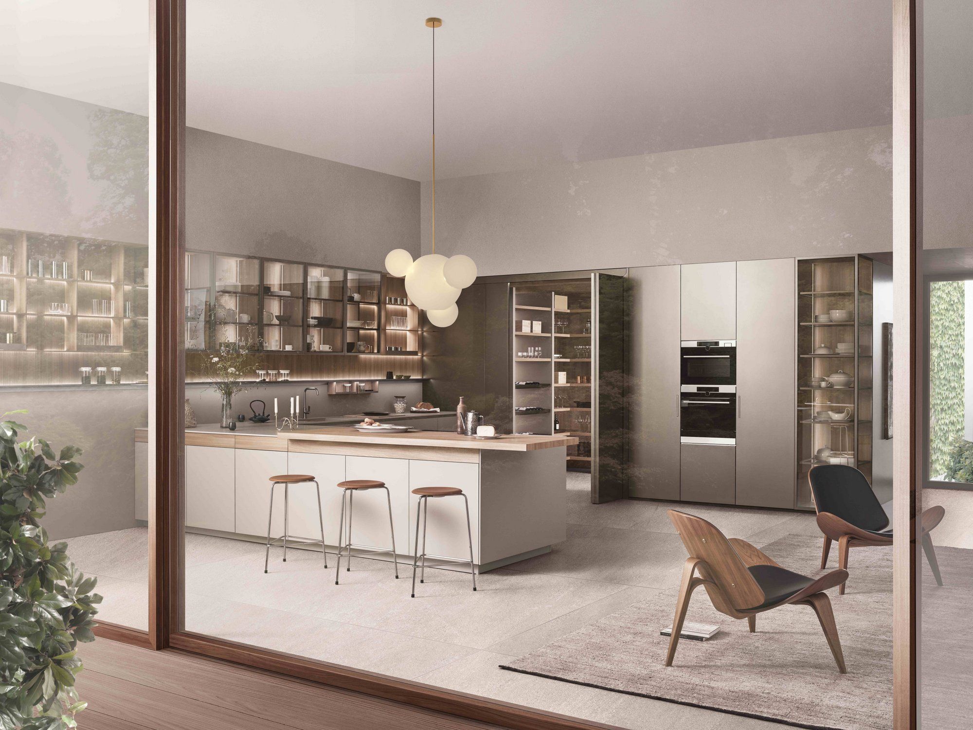 Кухня без ручек на заказ с полуостровом ERNESTOMEDA знак ARCH-00069072 - Вид №11