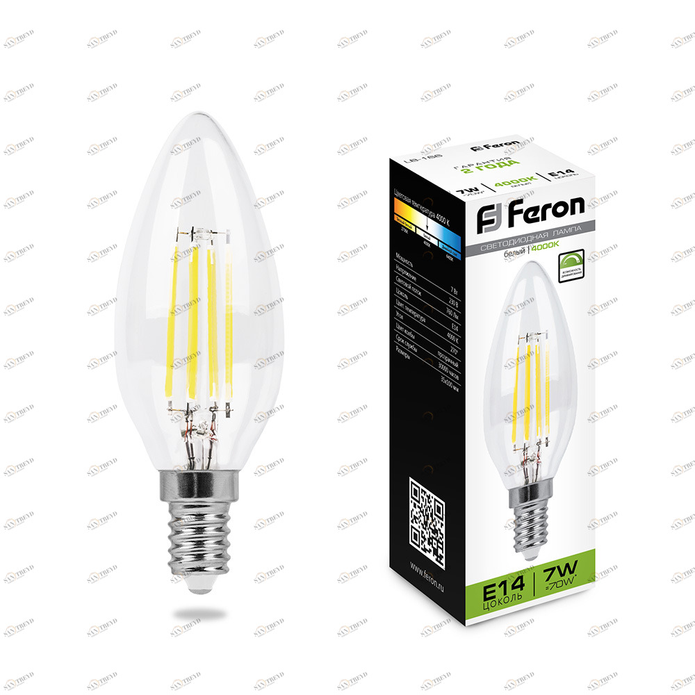 Лампа светодиодная диммируемая Feron "Свеча" E14 7W 4000K LB-166 25871 FERON  00-3956790 Прозрачный 