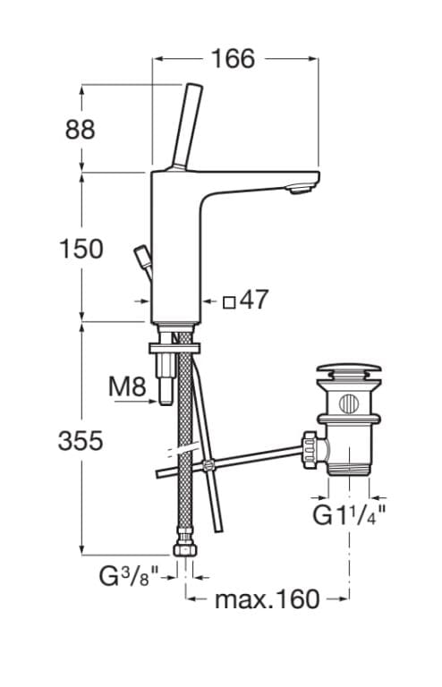 Латунный однорычажный смеситель для раковины с автоматическим сливом Roca Pals ARCH-00075277 - Вид №2