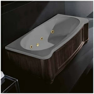 Ванна Gruppo treesse New Classic Young STX-V674B-DX-WV-SEZ серая с золотой фурнитурой и гидромассажем и дезинфекцией прямоугольная правая деревянная панель венге