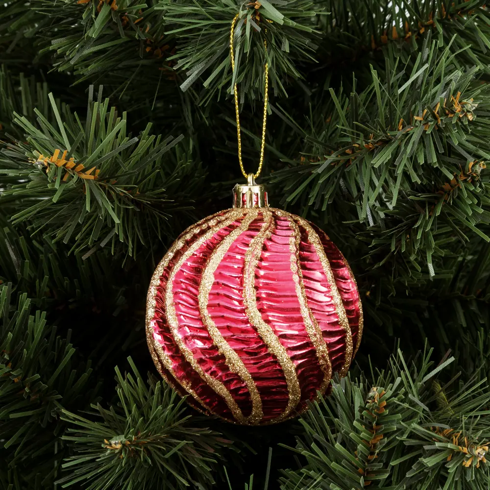 85156509 Елочный шар «Изгибы» ø8 см пластик красный STLM-0961835 Santreyd 