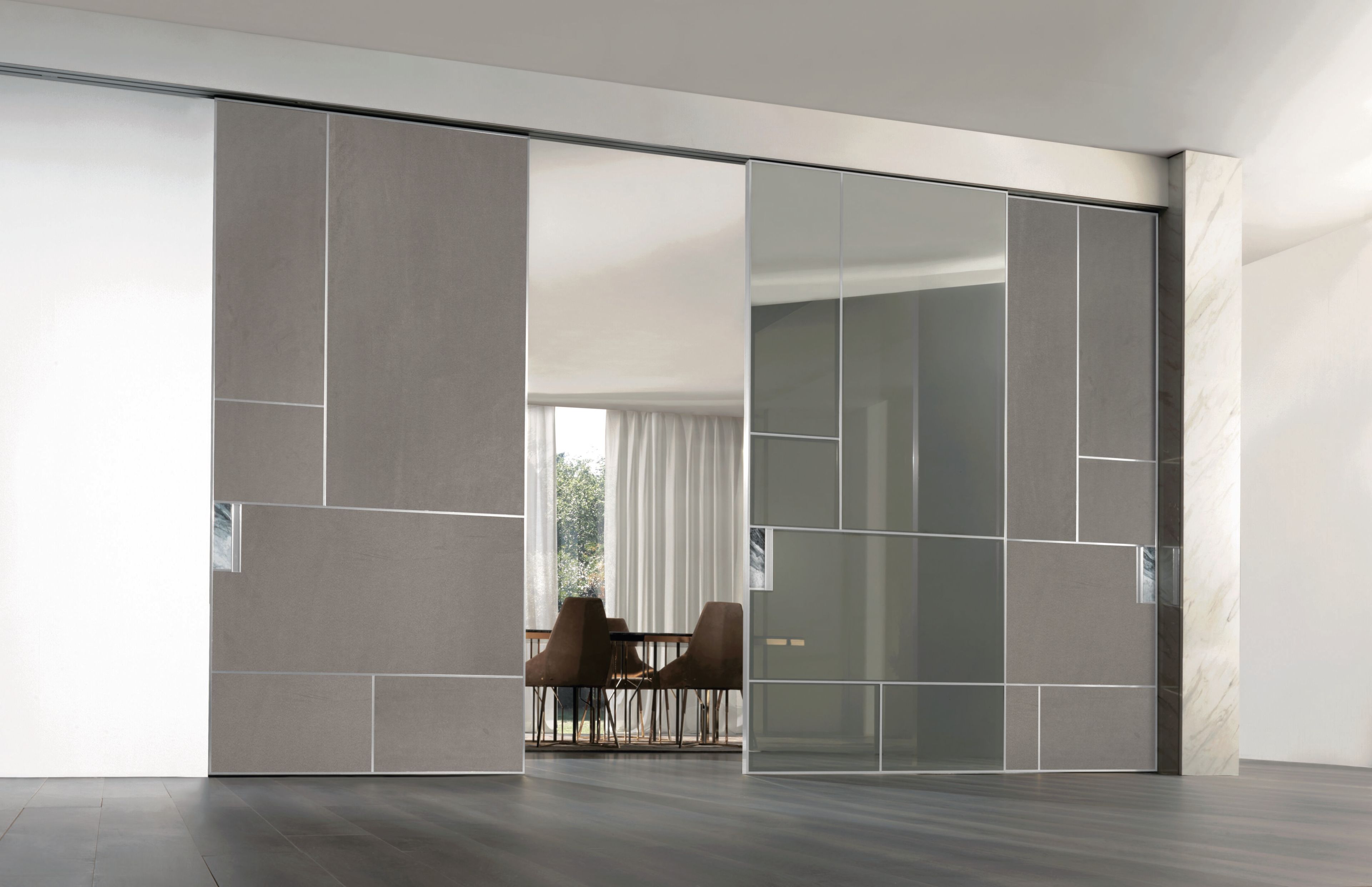 Раздвижные двери из кожи и стекла Longhi Aluminiun Chic-Doors ARCH-00061555 - Вид №1