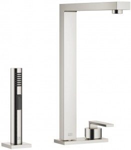 32843680-06_1_27722970-06_1 Смеситель на два отверстия с накладной панелью с душевым гарнитуром для ополаскивания - платина матовая Dornbracht Lot