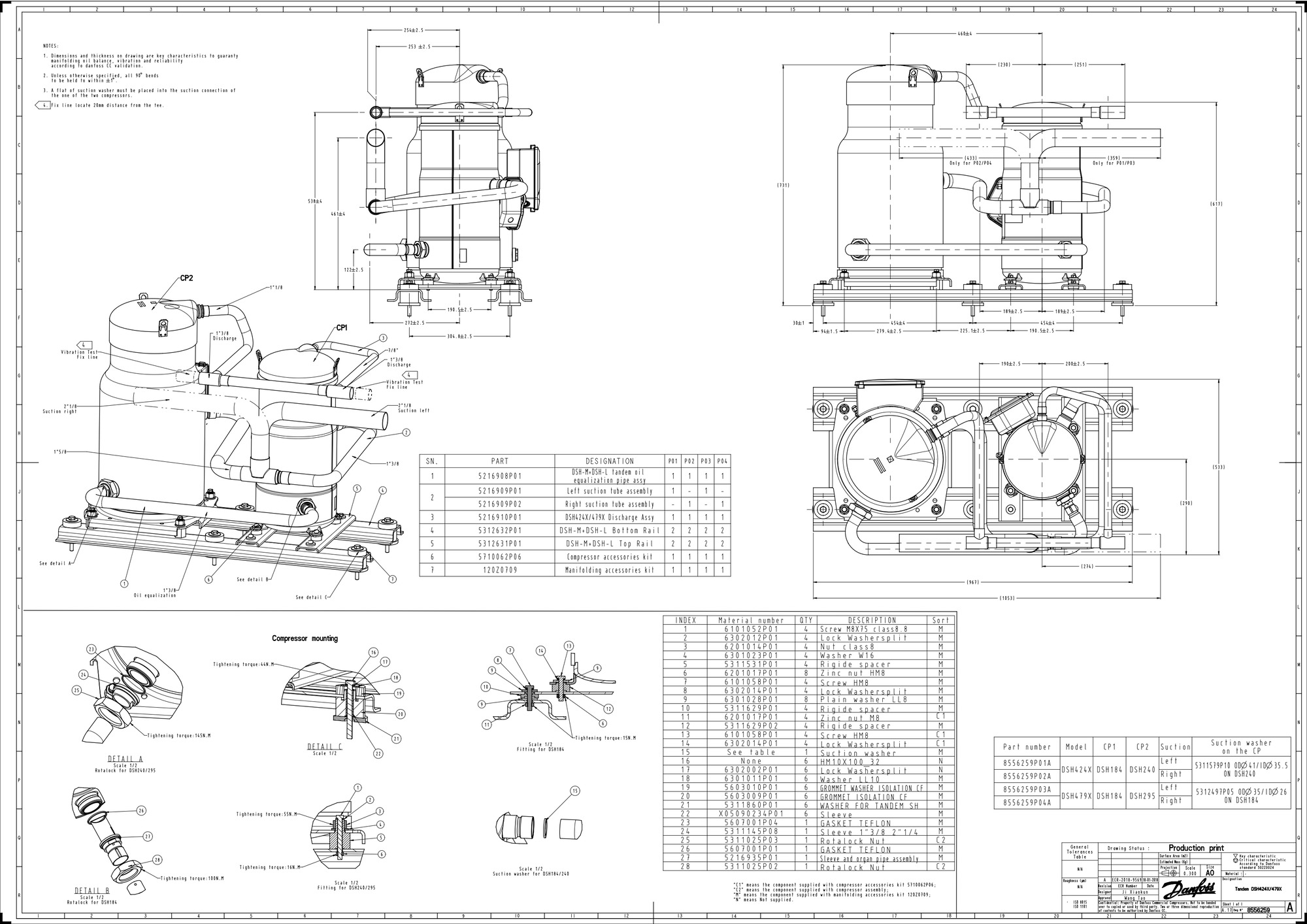 Danfoss DSH — Герметичные спиральные компрессоры, R410A DSH105A4ALA Компрессор спиральный 120H1190  - Вид №9