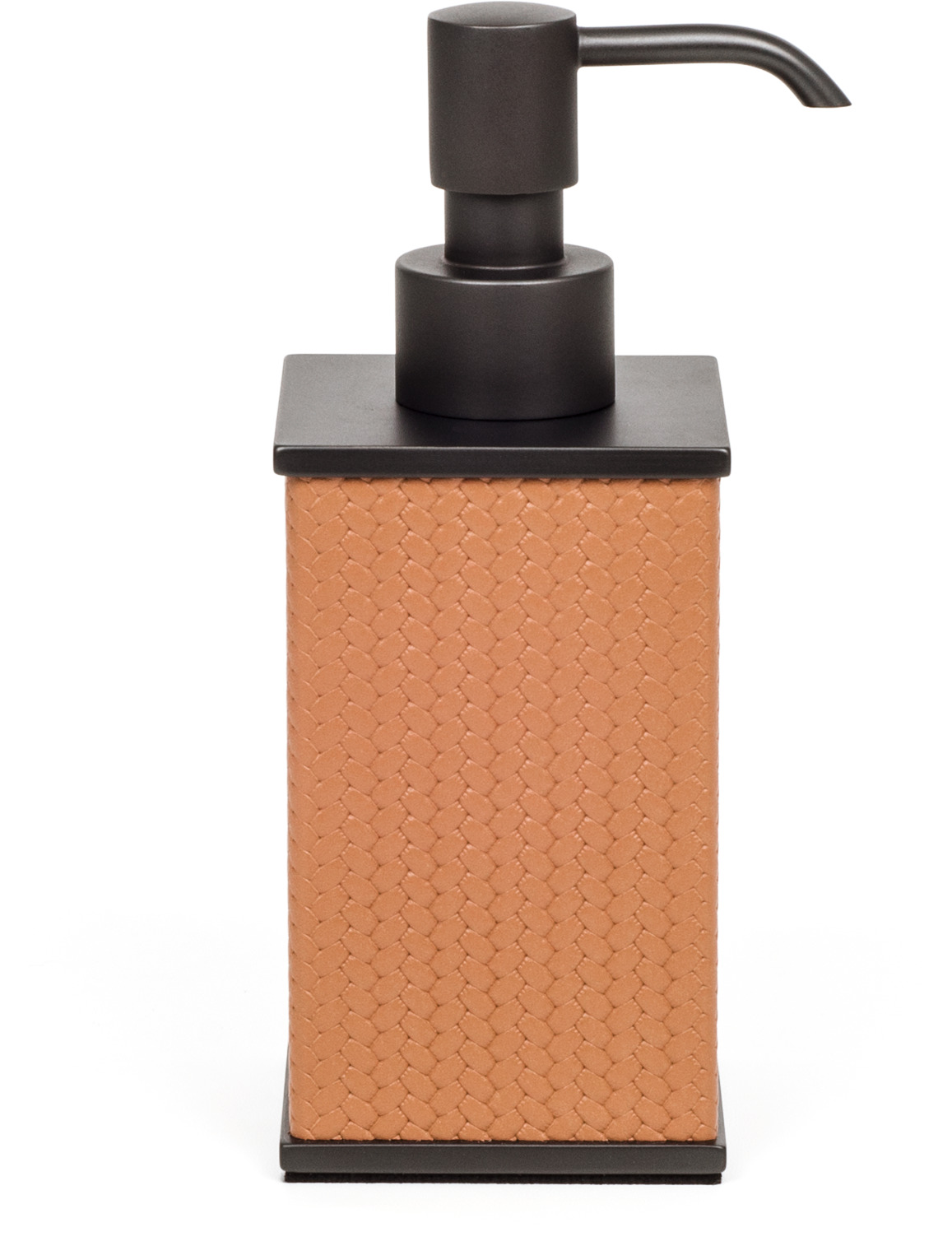 Дозатор для мыла Olimpia Square - 6,5X6,5XH17 см / металлическая отделка_вороненная латунь / зерненая кожа_светло-серый