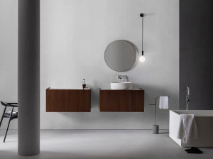 Подвесной шкаф из дерева и керамики со встроенной раковиной