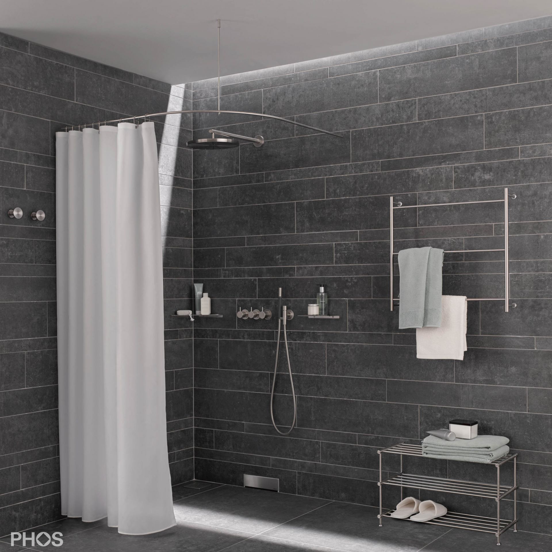 DSB550-850 Квадрант штанги для душевой занавески с радиусом дуги 55 см, 85 x 85 см PHOS  - Вид №1