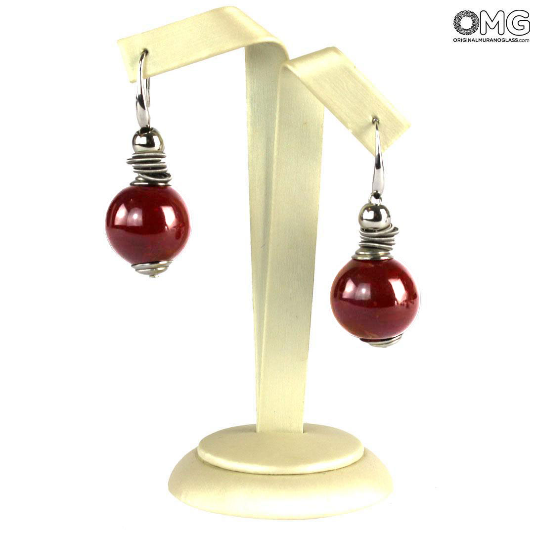 4661 ORIGINALMURANOGLASS Серьги Люмина - Красные - муранское стекло OMG 1 см  - Вид №1