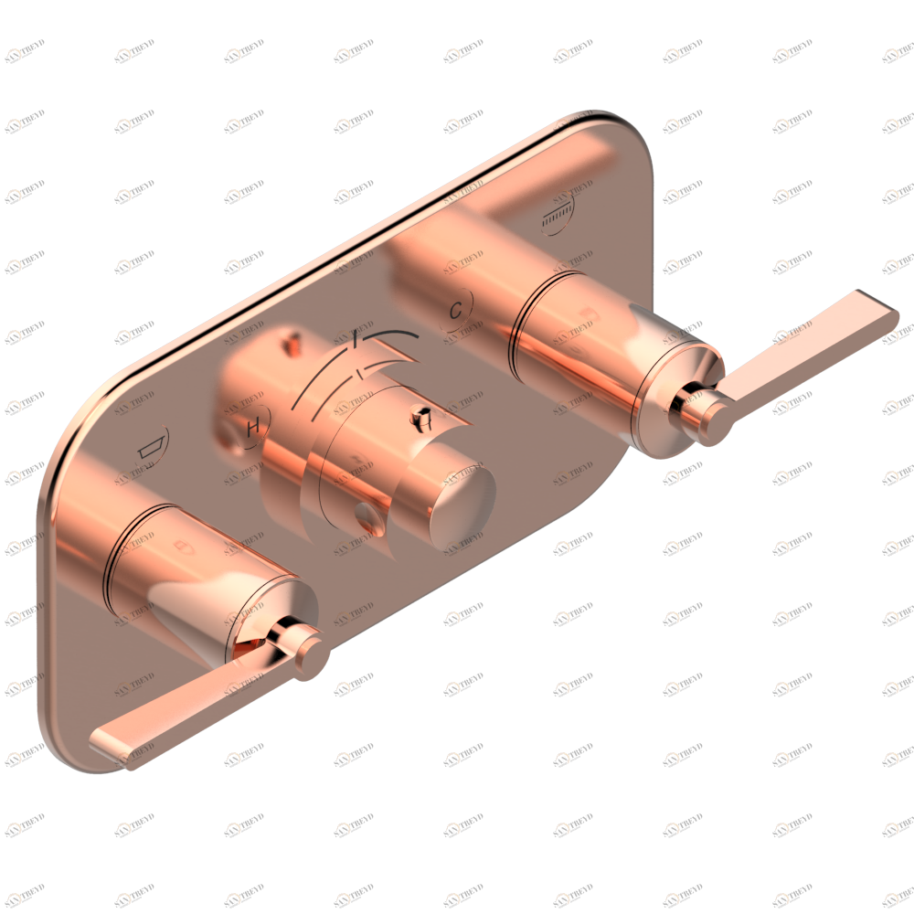 G2U-5401BEH Накладка с ручкой регулировки температуры и двумя маховиками для термостатического смесителя с горизонтальной установкой Thg-paris Faubourg metal с рукоятками Розовое золото G2U 5401BEH CAT.F