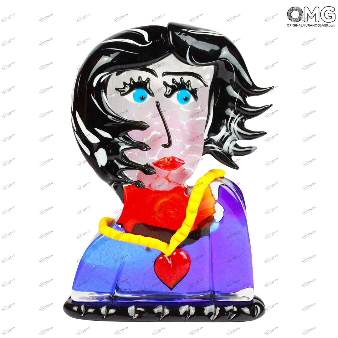 816 ORIGINALMURANOGLASS Скульптура Голова Женщины Брюнетки на ветру -Pop Art- по мотивам Пикассо - муранское стекло OMG 20 см PICASSO