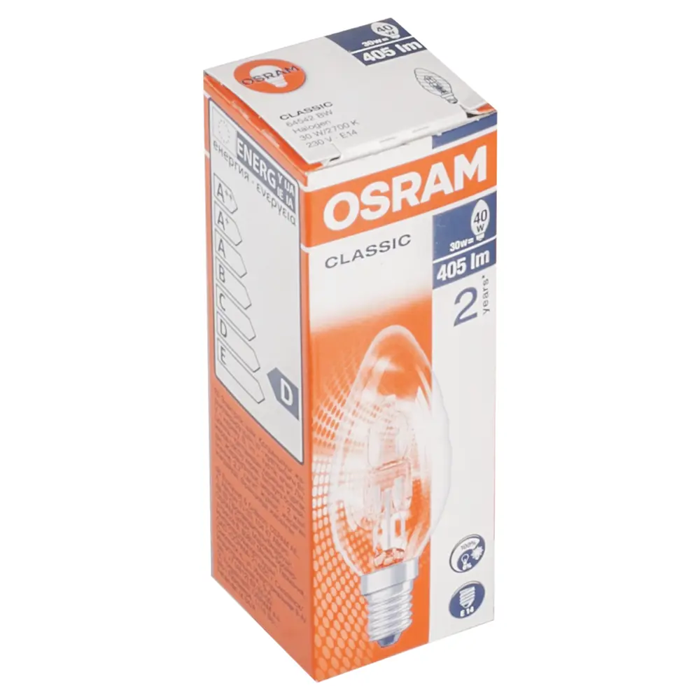 Лампа галогенная Osram свеча витая E14 30 Вт свет тёплый белый STLM-2091432 - Вид №1
