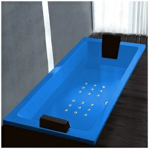 Ванна Gruppo treesse Quadra 199 V073C-DX-GZ голубая с золотой фурнитурой и аэромассажем прямоугольная встроенная правая