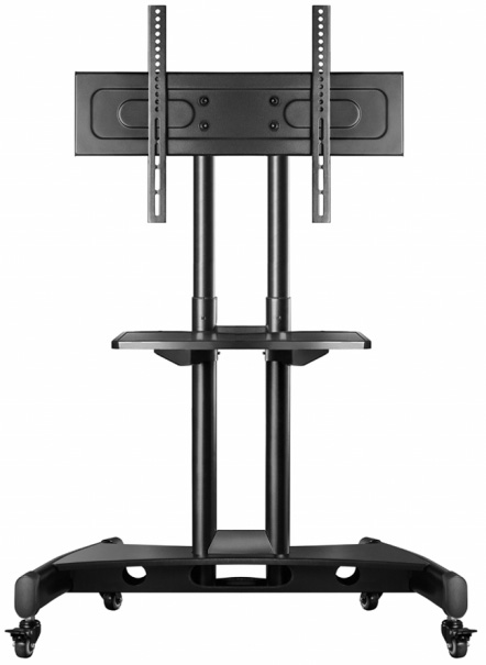 TS1330 BLACK Мобильная стойка на 1 для тв и сенсорных панелей/ 32-65" от 200х200 до 400х600 наклон 0-90º макс нагр 60кг высота 700-1200мм, кабель-канал, регулировка полки по высоте, колесики с блокировкой, размер основания: 840х550 мм, черная ONKRON Santreyd 