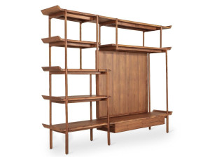 Отдельно стоящий книжный шкаф из тикового дерева с подставкой для телевизора