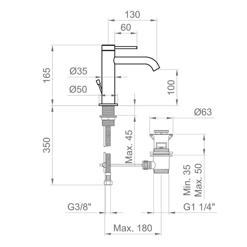Смеситель для раковины с одной ручкой из хромированной латуни Ercos Viktor ARCH-00077767 - Вид №2