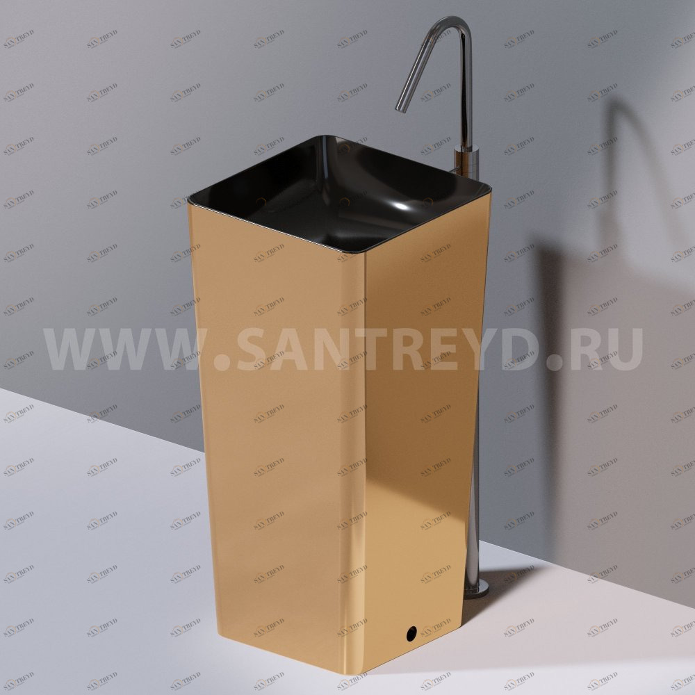 L506T0R0VT252  Раковина напольная ELITE SQUARE 420х420х870 мм без отверстия под смеситель Черный глянцевый декор золото AeT ITALIA