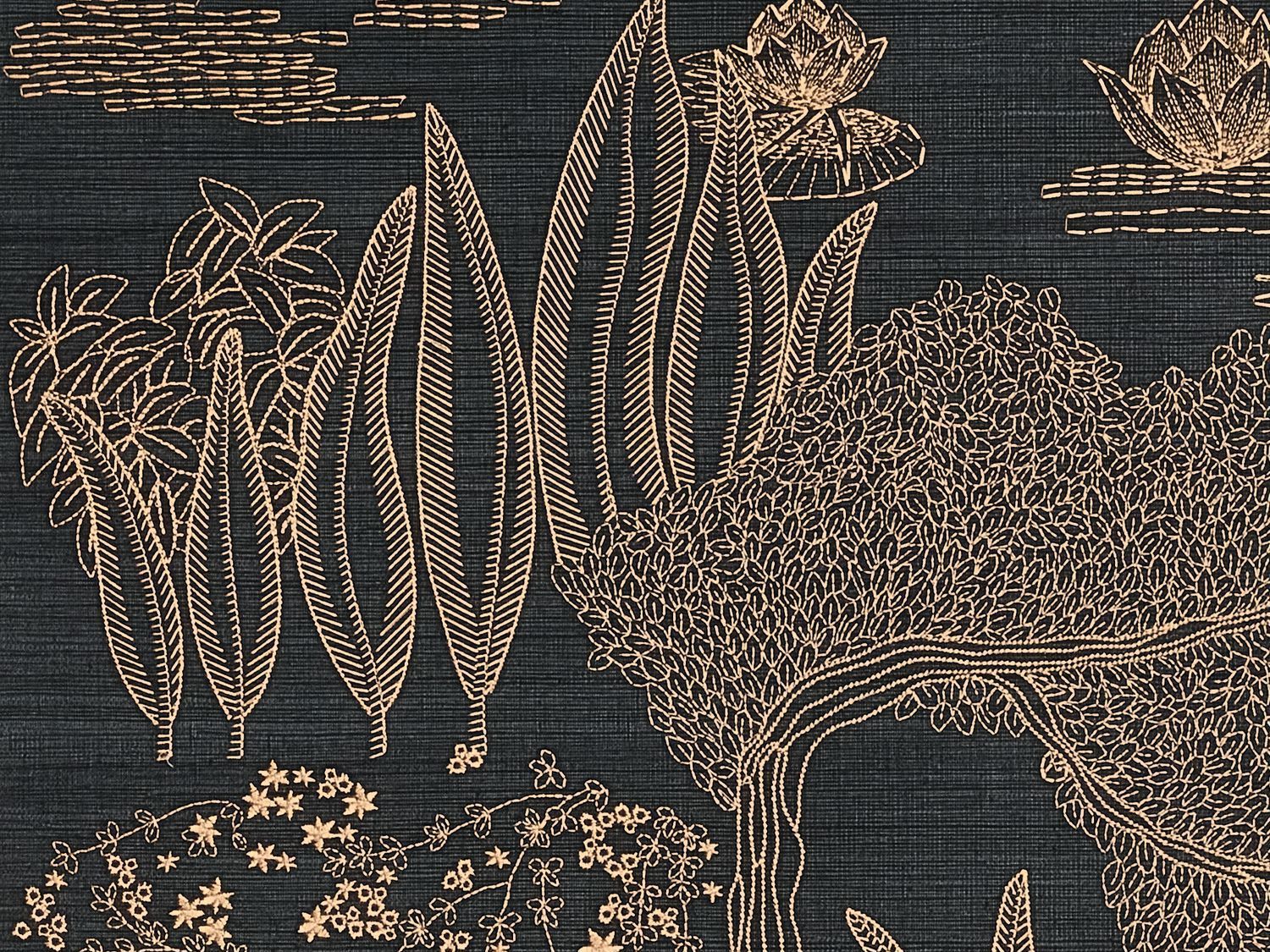 Сизаль вышитая настенная ткань Casamance Hikari ARCH-00096714