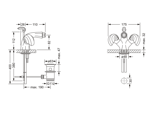 Смеситель для биде на одно отверстие ½“ JOERGER Muschel 601.10.100.000 - Вид №1
