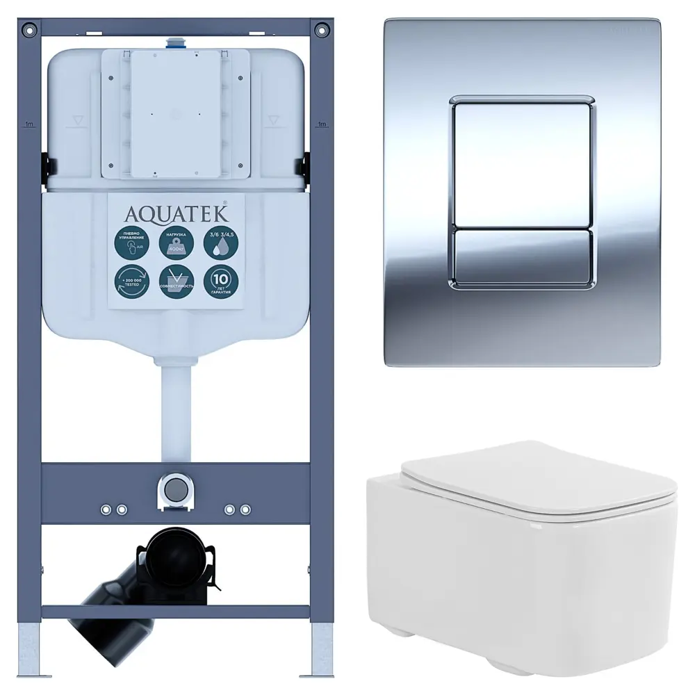 Комплект инсталляции Aquatek Pneumo N 49 с безободковым унитазом Aquatek Квадро клавиша Aquatek Pnn-0000002 серая Pneumo N49 STLM-2054548