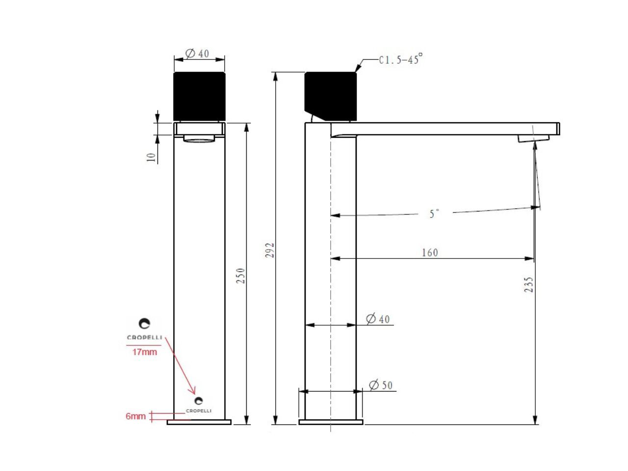 Однорычажный смеситель для раковины из нержавеющей стали Cropelli Alyssia ARCH-00004889 - Вид №2