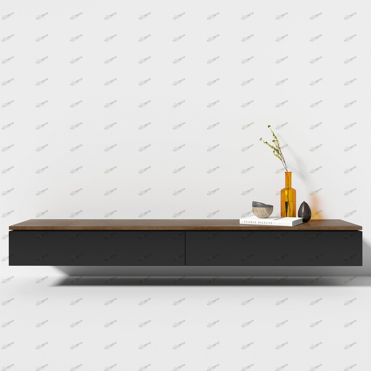 Тумба под телевизор с ящиками черная 180 см Low BRAGIN DESIGN  00-3879359 Черный 