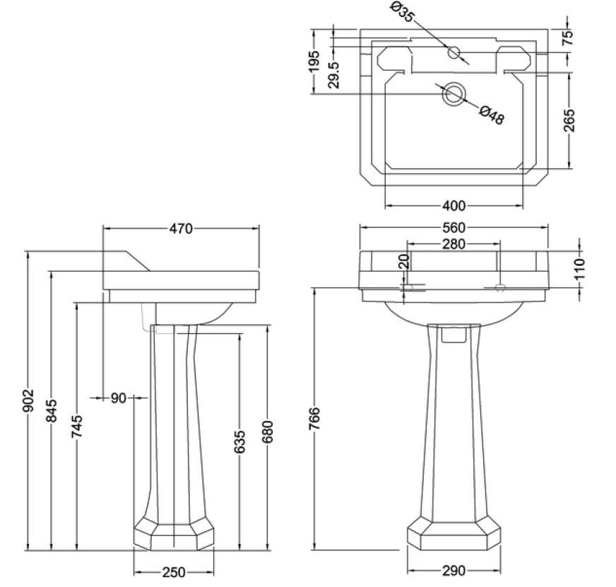 Прямоугольный умывальник из стекла на колонне Burlington На заказ ARCH-00147472 - Вид №4