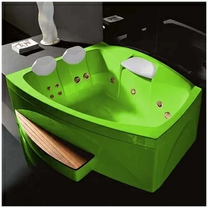 Ванна GRUPPO TREESSE Matrix Slim V763B-SZ большая с подголовником глубокая с гидромассажем и дезинфекцией салатовая с золотой фурнитурой