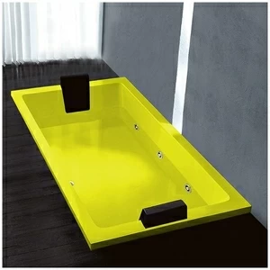 Ванна Gruppo treesse Quadra 181 V071B-SX-ZZ жёлтая с золотой фурнитурой и гидромассажем  и дезинфекцией прямоугольная встроенная левая