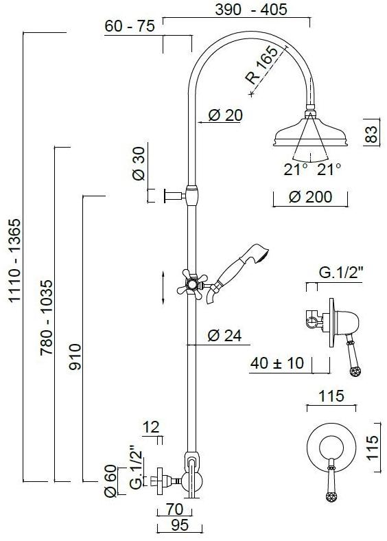 Rubinetteria Giulini Настенная душевая стойка с ручным душем Symphony 4315wc-s - Вид №1