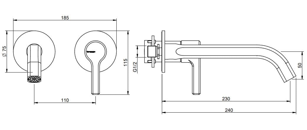 Латунный настенный смеситель для раковины с 2 отверстиями Rubinetterie Treemme Aurelia ARCH-00000075 - Вид №2
