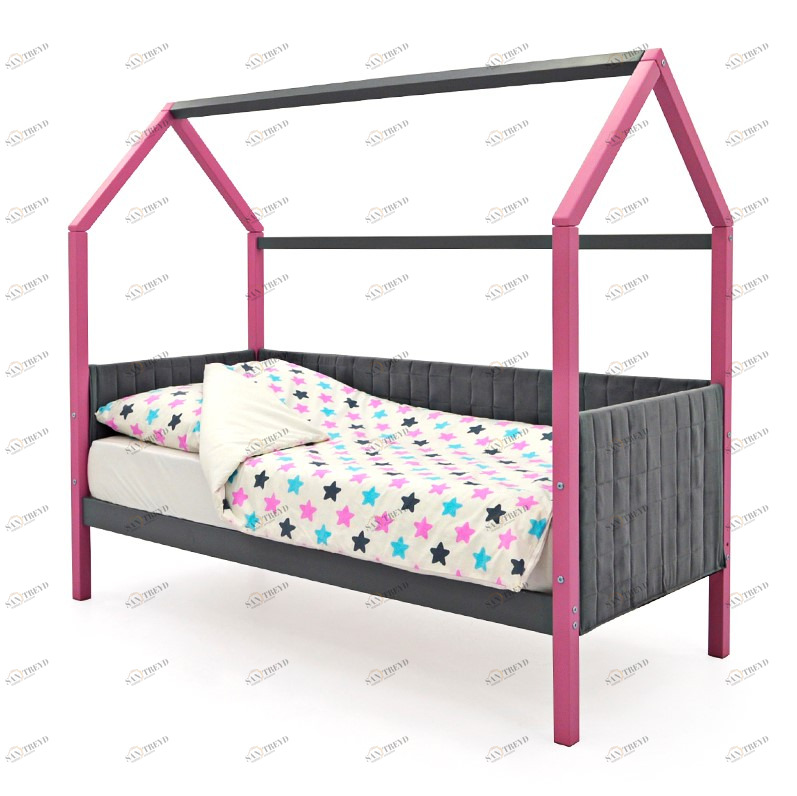 Детская кровать-домик мягкая лаванда-графит Svogen БЕЛЬМАРКО  00-3873184 Розовый;серый Santreyd 