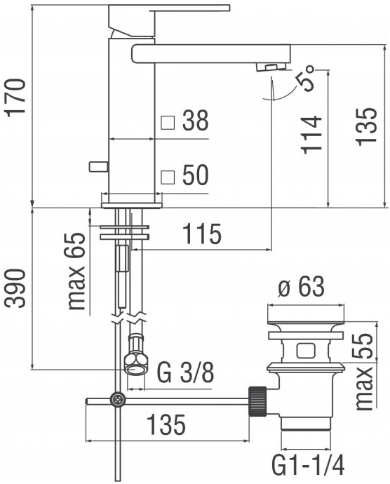 Nobili Rubinetterie Смеситель для раковины водопад одинарный Loop Lp90118/1cr - Вид №1