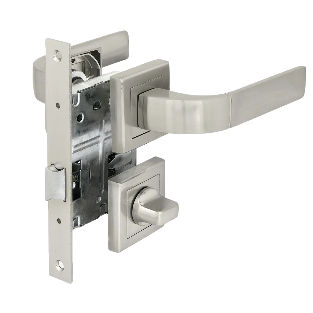 Комплект дверных ручек 22L 170 BK SN, с запиранием, цвет матовый никель ФАБРИКА ЗАМКОВ STLM-2132635