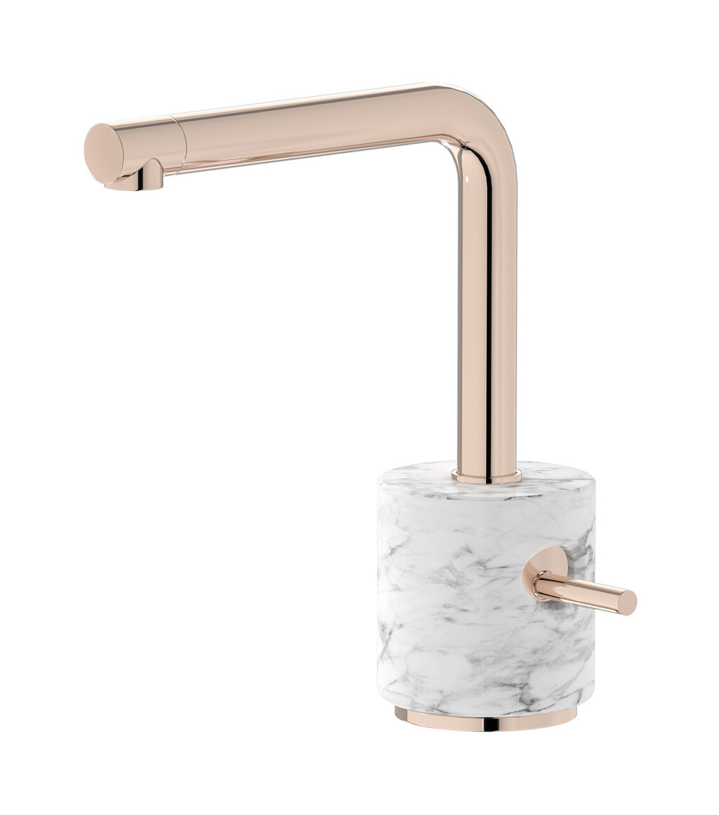 Смеситель для раковины на 1 отверстие в комплекте с донным клапаном WE ARE IB mm200rs_1 Rose Gold Marmo