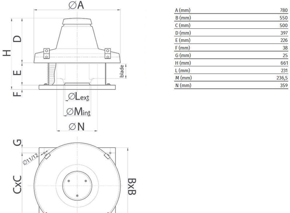 Vortice Центробежный крышный вентилятор для удаления горячего дыма Torrette tr-ed 15045 - Вид №1