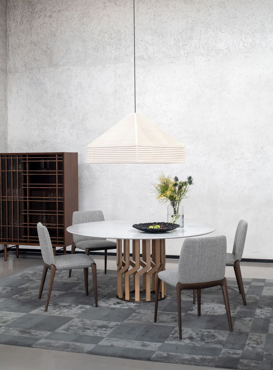 Круглый стол из ясеня с мраморной столешницей Potocco плетение ARCH-00022121 - Вид №2