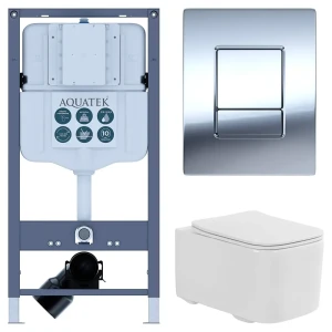 Комплект инсталляции Aquatek Pneumo N 49 с безободковым унитазом Aquatek Квадро клавиша Aquatek Pnn-0000002 серая
