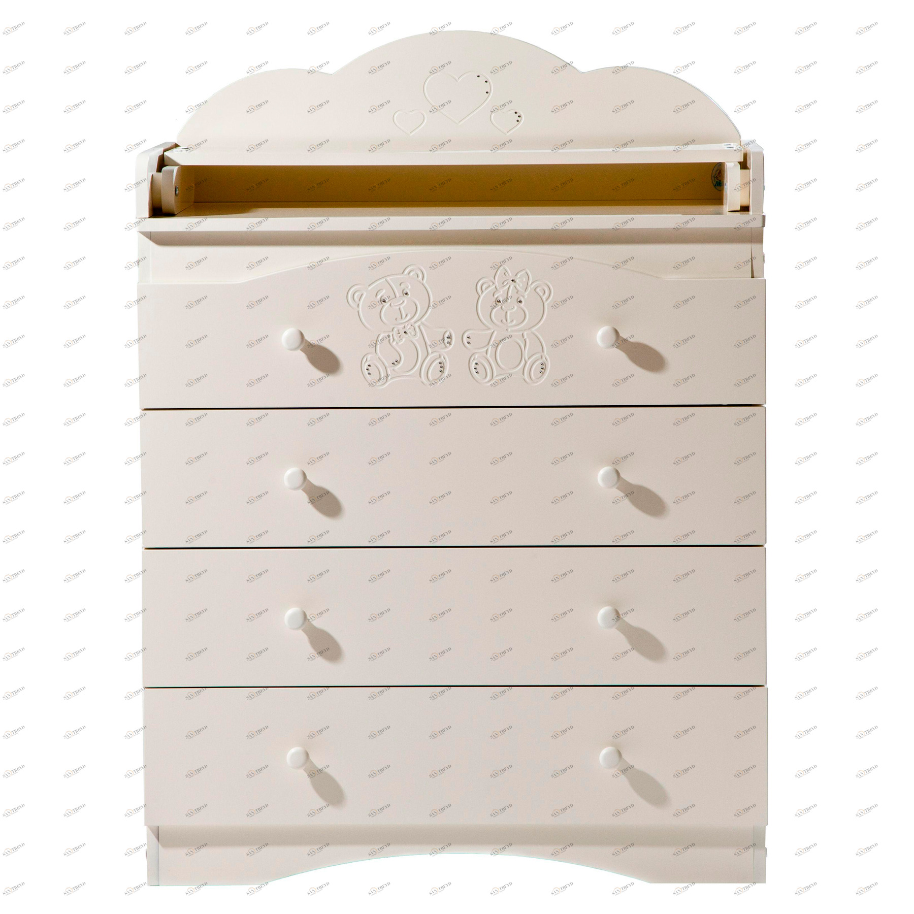 Комод с пеленальным столиком и 4 ящиками "Мишки" без страз ваниль ФАБРИКА ЛЕЛЬ  338492 Молочный Santreyd 
