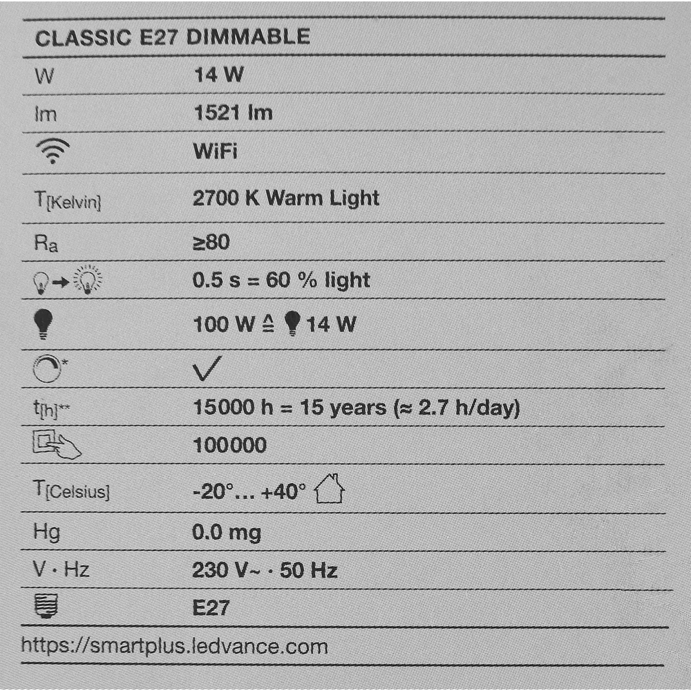 Лампа умная светодиодная Wi-Fi Osram Smart Plus E27 220-240 В 14 Вт груша матовая 1521 лм теплый белый свет LEDVANCE STLM-2046821 - Вид №4