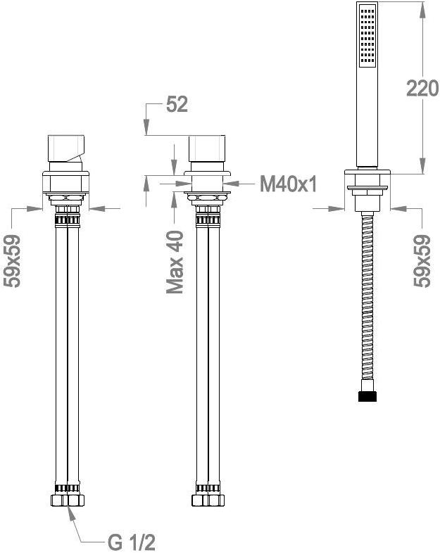 Fir Italia Смеситель для ванны с ручным душем на 3 отверстия с раздельными розетками Daily cube 45 4531504 - Вид №1