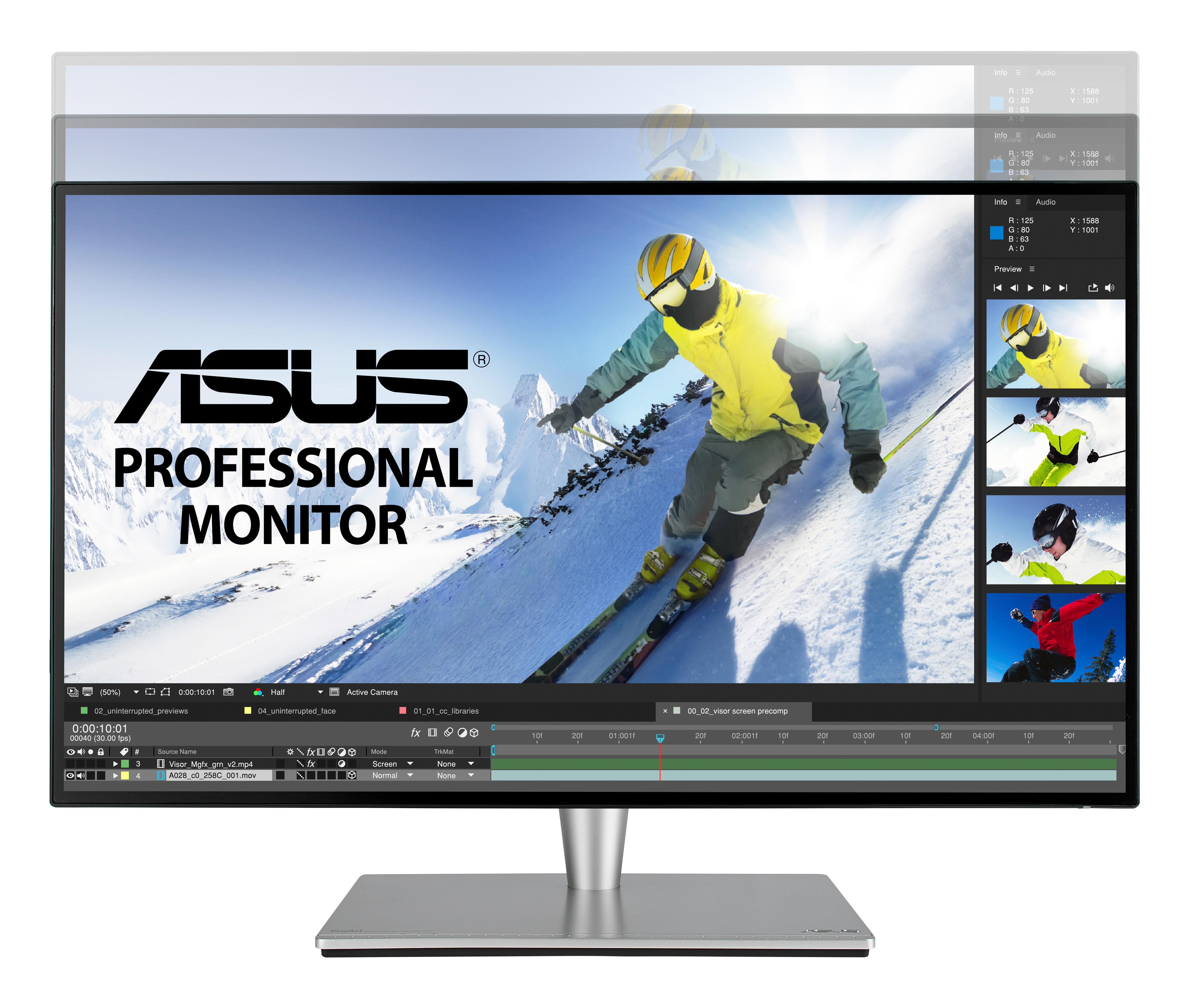 90LM02N0-B01370 proart pa27ac 27" professional monitor, wqhd (2560x1440), ips 4 side-frameless, hdr, 100% srgb/rec.709, △e< 2, thunderbold typec usb 3/bk/5ms/dp+hdmi+speaker ASUS ASUS ProArt Santreyd  - Вид №2