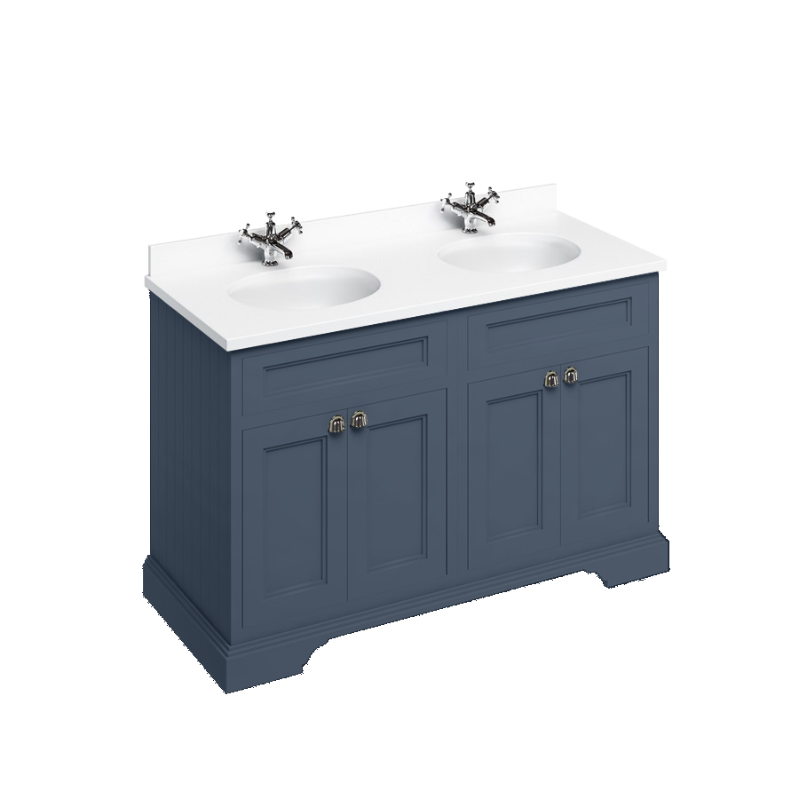 Burlington Отдельностоящий блок 130 с белой столешницей, дверями и 2 встроенными белыми раковинами Мэтт Уайт FC9W_BW12  - Вид №4