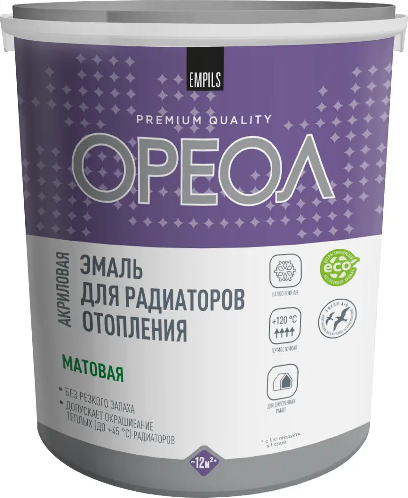 Эмаль алкидная матовая Ореол для радиаторов, белая, 3 кг 89376147