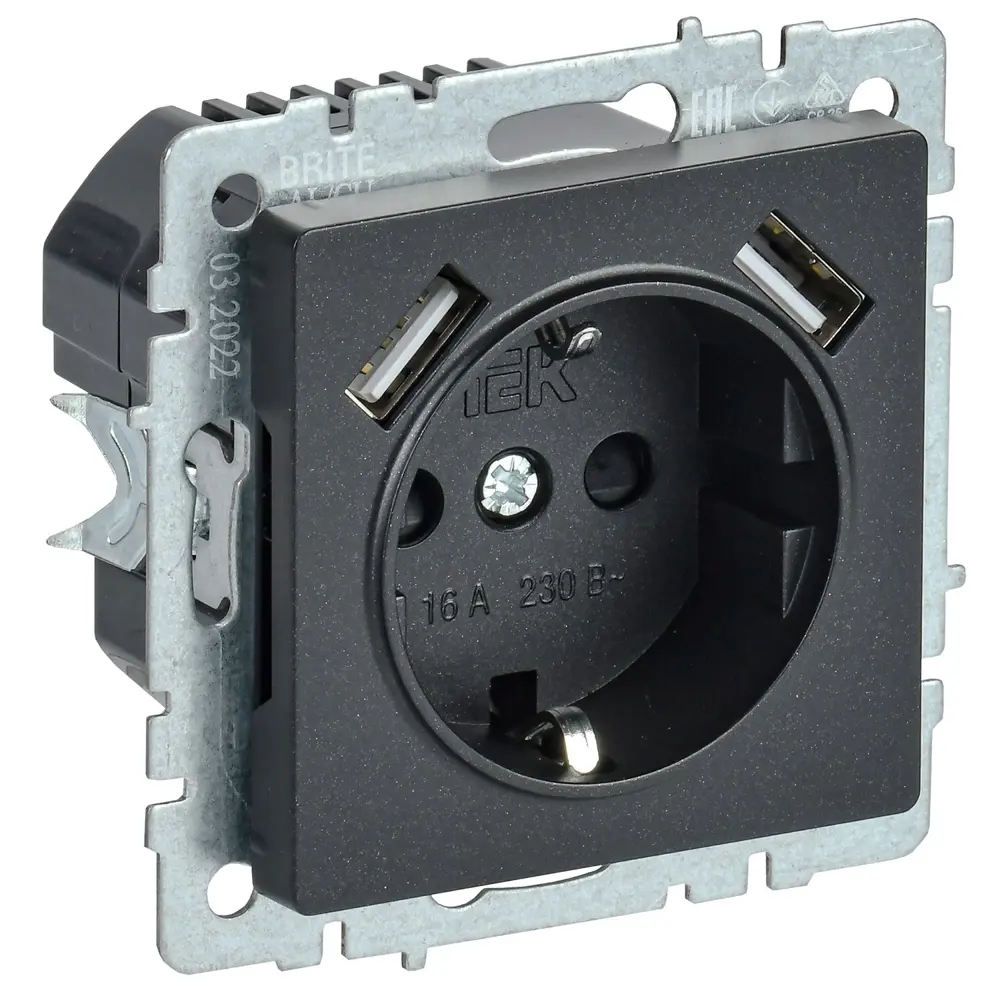 IEK Brite — встраиваемая USB-розетка с двумя портами в черном цвете 87761552 STLM-1107870