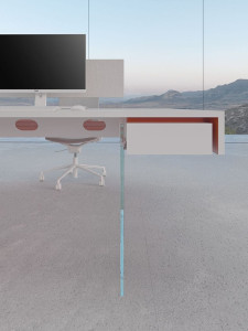 Секционный стол из дерева и стекла