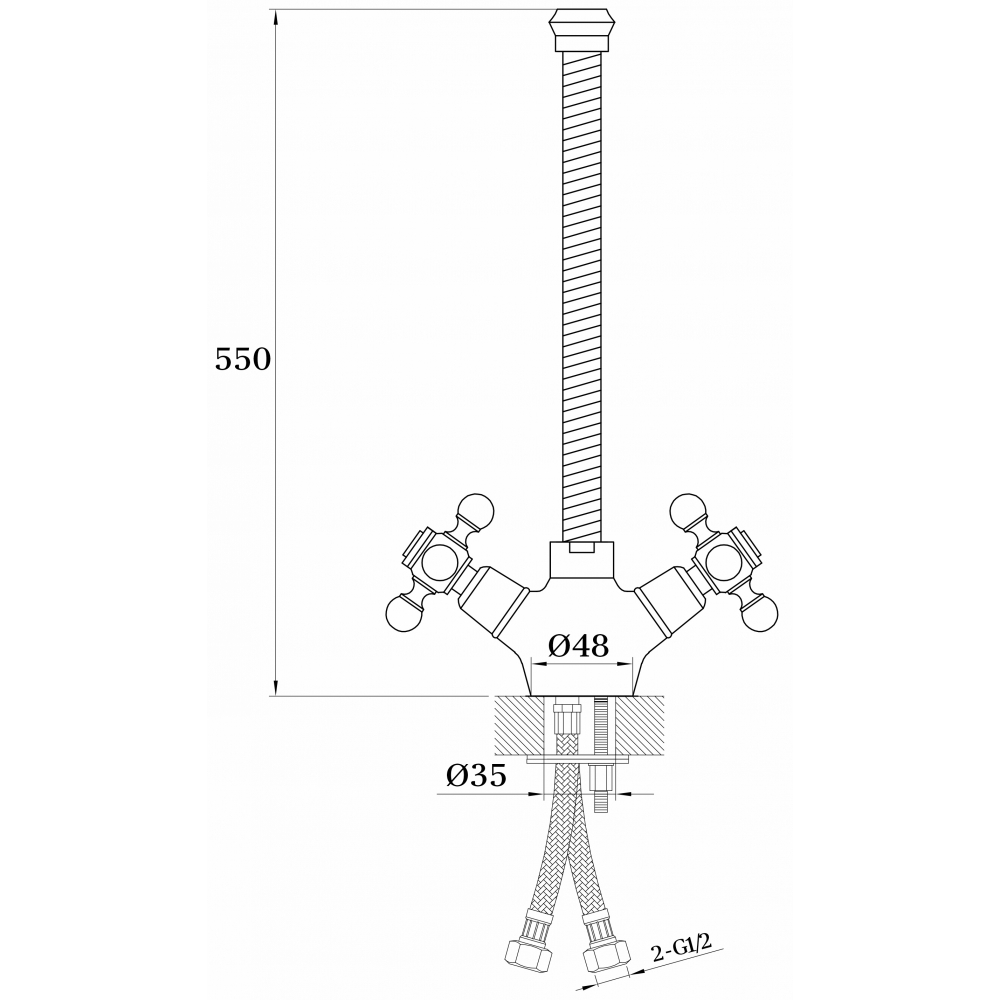 GZ 09023 Смеситель с гибкий изливом для кухни двухвентильный Ganzer Хром Ganzer Германия 13958 - Вид №1