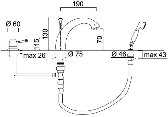 Rubinetteria Giulini Смеситель для ванны на 3 отверстия с ручным душем Symphony 4365bd - Вид №1
